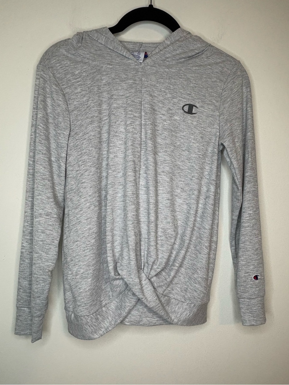 Champion Kids Light Gray Twist-Hem Hooded Long Sleeve Shirt NWT Size Large